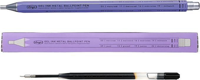 MARK'STYLE days, Gel Ink Metal Ballpoint Pen - 0.5mm Retractable Black Ink, Retro styling Light Weigh Pen, Made in Japan- Perfect for School, Office, and Journaling (Purple)