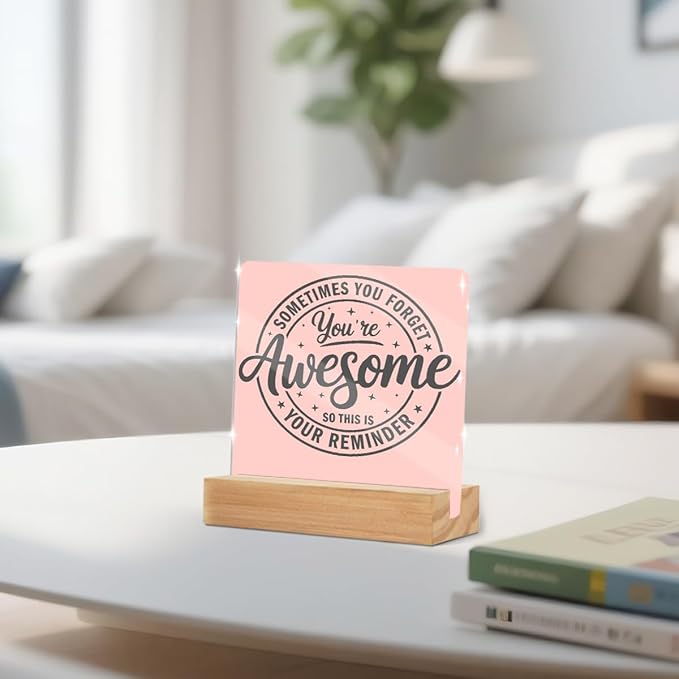 Motivational Office Decor Sign, Inspirational Quotes Acrylic Sign With Wooden Stand, Thank You Gifts for Office Desk Decorative Signs for Tabletop Cubicle Shelf Desk Accessories Decor