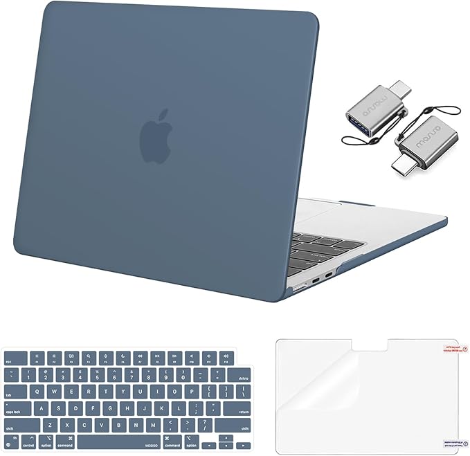 MOSISO Compatible with MacBook Air 13 inch Case 2025 2024 2023 2022 M4 A3240 M3 A3113 M2 A2681, Plastic Hard Shell&Keyboard Cover&Screen Film&Type C for MacBook Air 13.6 inch Case, Steel Blue