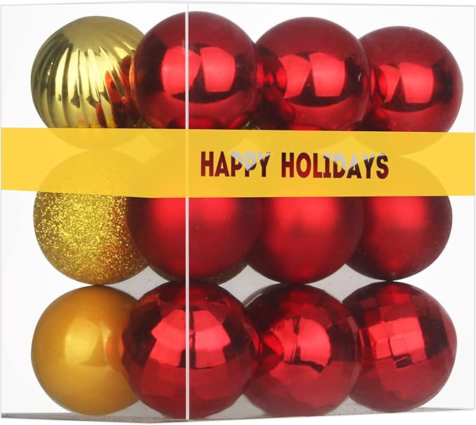 18Pcs Christmas Balls Ornaments for Xmas Tree - Shatterproof Christmas Tree Decorations Medium Hanging Ball Red & Gold 2.5in x 18 Pack
