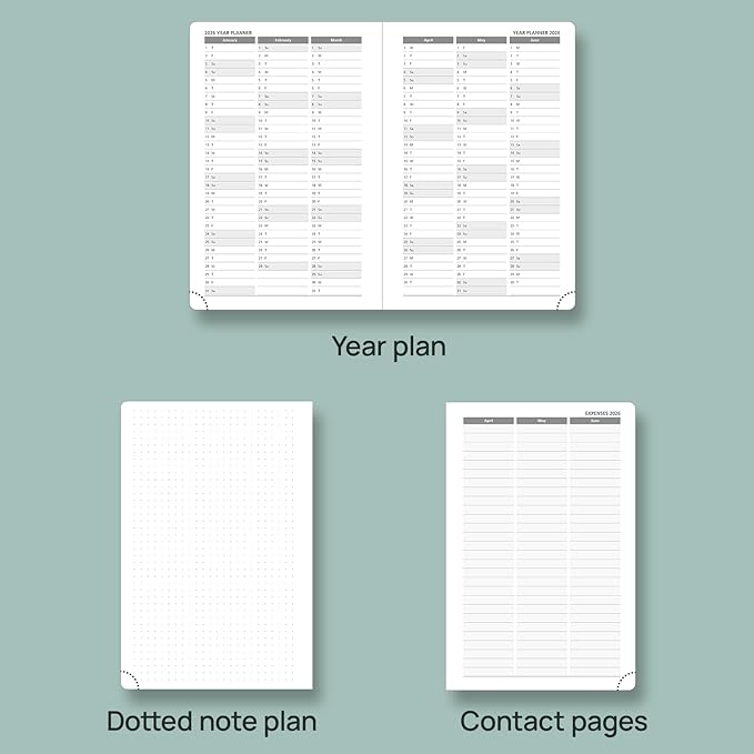 POPRUN 2025-2026 Daily Planner One Page Per Day (Medium - 5.75" x 8.5") - Academic Calendar (July 2025 - June 2026), 2025 Day Appointment Book with Monthly Tabs, Hardcover - Pacific Green