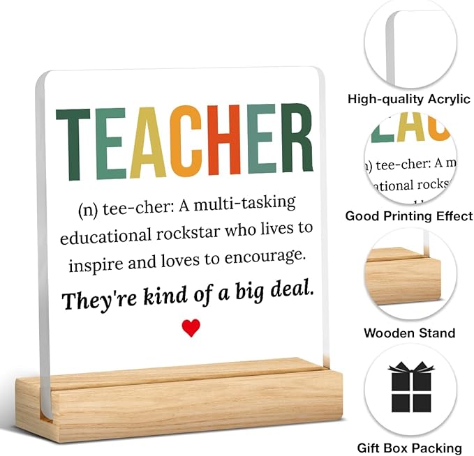 Teacher Appreciation Gifts for Women Men Teacher Birthday Thank You Gifts Ideas for Teachers Office Desk Decor for Home Acrylic Sign Christmas Gift