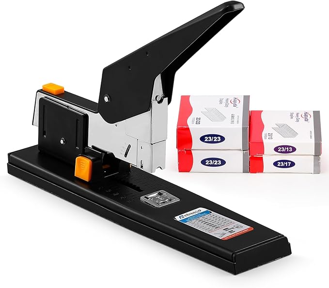 Heavy Duty Stapler 210 Sheets Capacity, Effortless Office School Stapler with Adjustable Stapling Width of 60mm (2.36") with 4000 Staples, Black