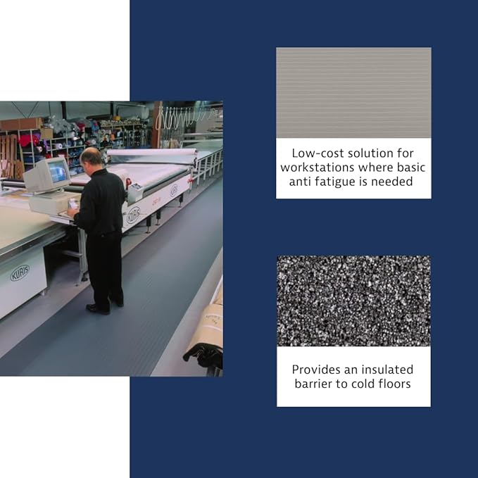 Notrax 410 Airug® 3' x 5' x 3/8" Anti Fatigue Mat, Enhanced Slip Resistance with Beveled Edges and Ribbed Surface, Ideal for Industrial and Commercial Workplaces, Gray, 410S0335GY
