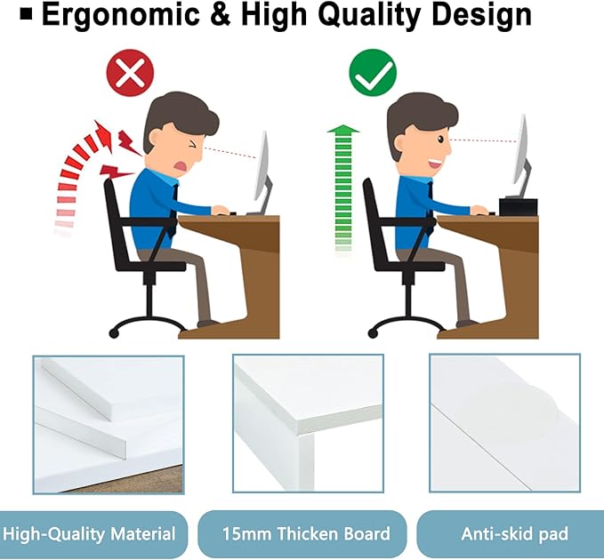 TEAMIX 20 inch White Monitor Stand Riser, Wood Desktop Stand for PC/TV/Laptop/Printer, White Monitor Riser with Storage, Computer Stand with Keyboard Organizer