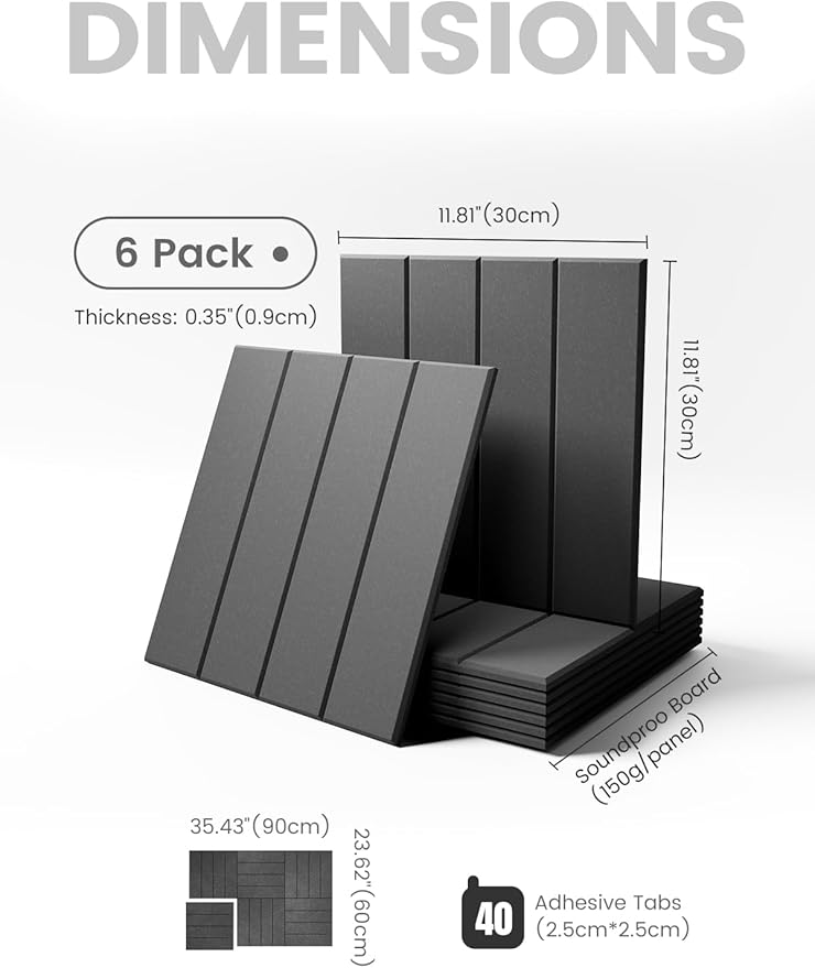 Felt Bulletin Board Tiles Large 36" x 24"Cork Board Alternative-6 Pack with 40 Adhesive Tabs, Thick Slat Wall Panels for Office Decor, Push Pin Board Wall Organizer Alternative-Charcoal Gray