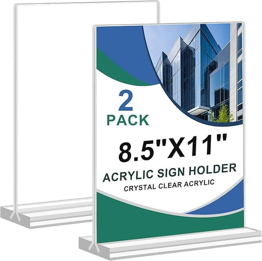 Acrylic Sign Holder,8.5x11 Inches Acrylic Display Stands,Table Top Sign Paper Holder, Menu Flyer Holder, Vertical Double-Sided Display Sign Holder, Clear Display Table Signs Stand Suitable for Restaurants Office Store Show Fair