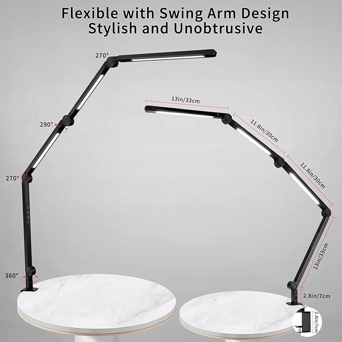 LED Desk Lamp with Clamp & Flexible Arm - 3 Light Sources, 4 Color Modes & 5 Brightness Levels, Eye-Caring Table Light with Memory Function