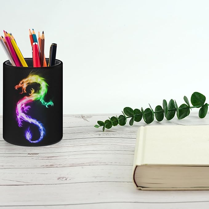 Dragon Pen Holder Pencil Organizer Cute Pencil Cup Desk Decor Makeup Brush Holder PU Multifunctional Office Suppliesfor Home Classroom School