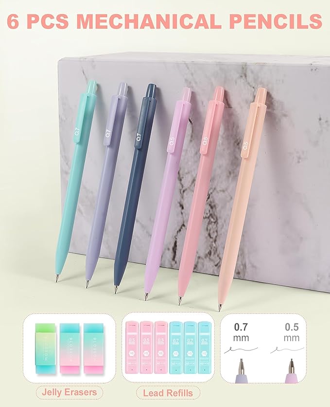 56 PCS Aesthetic School Supplies with Pencil Case, 5 Inspirational Ballpoint Pens, 12 Pastel Highlighters, 5 Black Ink Gel Pens, 6 Mechanical Pencils 0.5-0.7mm Preppy School Supplies Xmas Gift(Green)