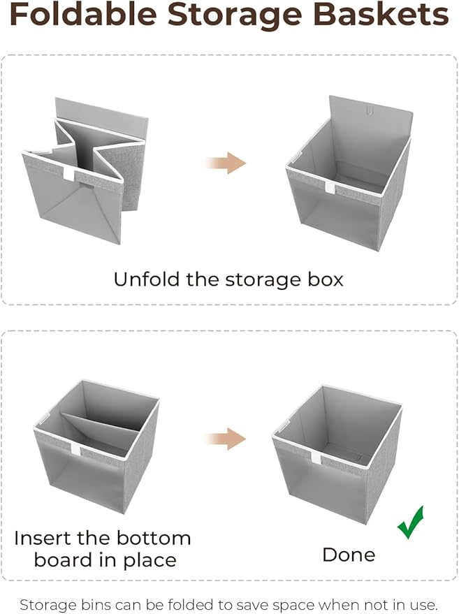 StorageWorks 13x13 Storage Cubes, Closet Storage Bins with Clear Window, Large Fabric Organizer for Clothes, Collapsible Storage Baskets with Handles, Gray, 3-Pack