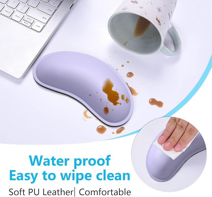 Dapesuom Mouse Wrist Rest, Ergonomic Memory Foam Mouse Wrist for Computer Desk Mats Support, PU Leather Hand Rest Pad Cushion for Gaming, Laptop, Men, Women, Pain Relief & Easy Typing, Vanilla Purple