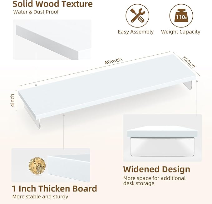 Dual Monitor Stand Riser, 40" Large Computer Monitor Stands for 2 Monitors, Wooden Desktop Organizer Shelf for Office Desk Computer, Laptop, TV, Monitor, Printer