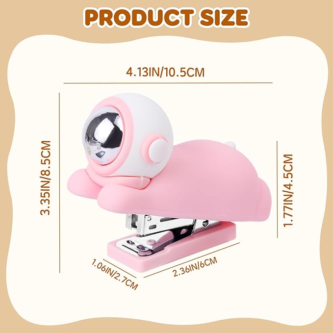Honagu Cute Stapler, Cartoon Stereoscopic Silicone Stapler, Labor-Saving Office Supplies, Desktop Stationery Gift for Students Kids (Pink)