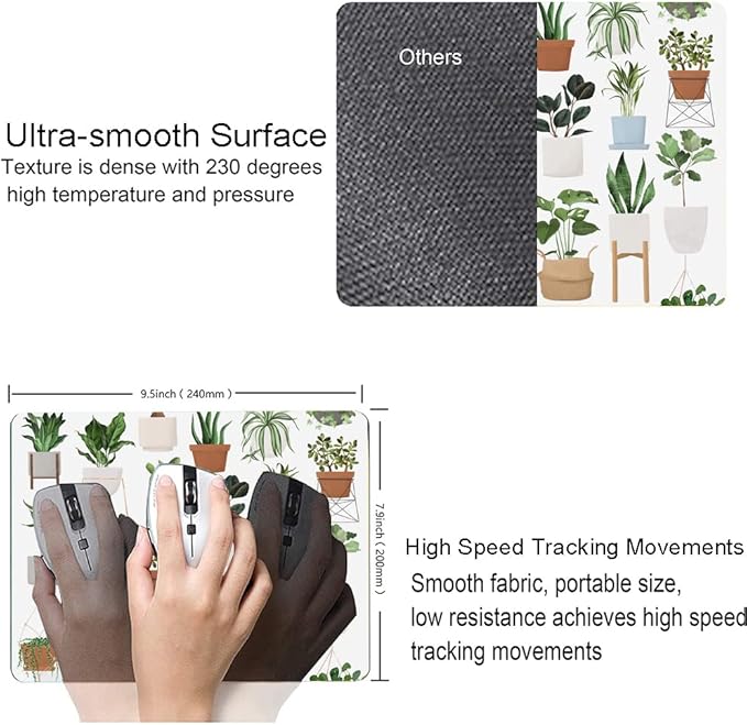 Hokafenle Mouse Pad, Square Personalized Computer Mouse Pads with House Plants Design, Washable Mouse Mat, Office Home Non-Slip Rubber Base Mousepad