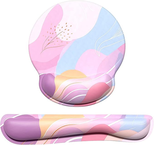 Dapesuom Keyboard Wrist Rest and Mouse Pad with Wrist Support, Cute Memory Foam Cushion for Keyboard and Mouse Set, Ergonomic Pad Rests with Non Slip Base for Easy Typing & Pain Relief, Colorful Art