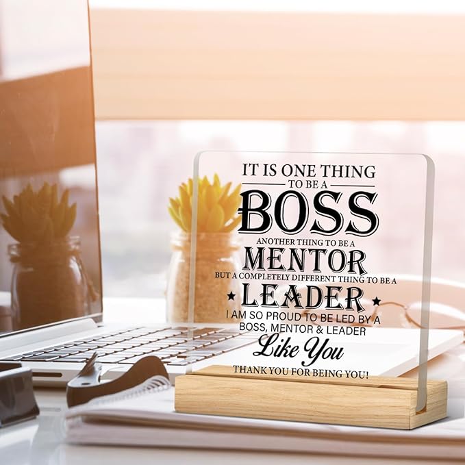 Zauly Best Boss Gifts, Acrylic Desk Sign, Modern Inspirational Decor, 4 x 4 Inches