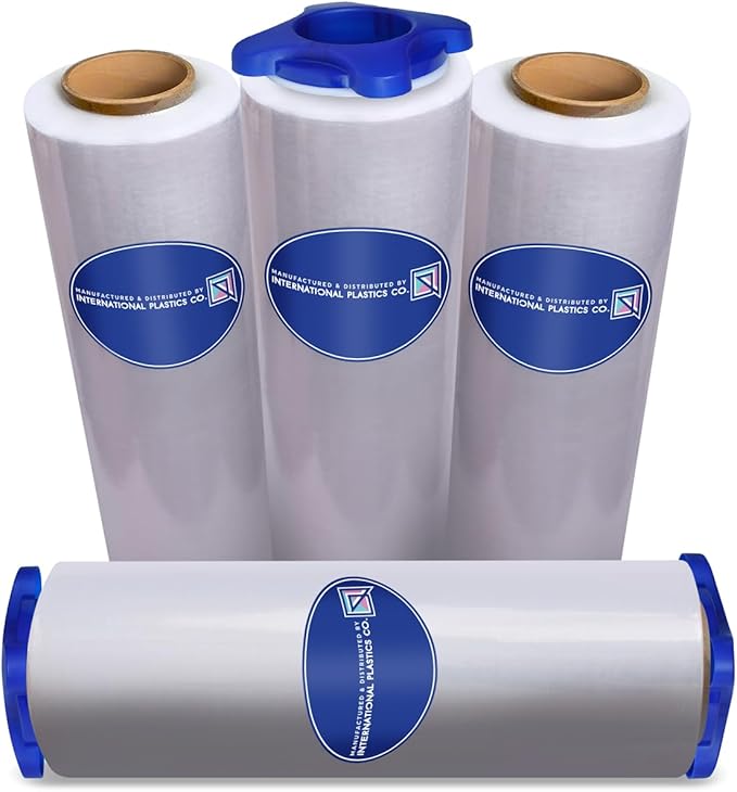 International Plastics Co. 18" Stretch Film/Wrap 1500 feet 7 Layers 80 Gauge Industrial Strength up to 800% Stretch 20 Microns Adhering Packing Moving Heavy Duty (Clear, 1 Pack - Tension Handles)