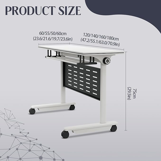 10Pack Conference Room Table, Folding Conference Table for Office Classroom, Mobile Training Tables with Casters Silent Wheels, Large Rectangular Convertible Modular Seminar Tables (L47.2in)