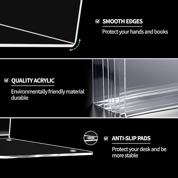 Adwikoso Book Ends for Shelves Clear Acrylic Bookends for Heavy Books Organizer Book Stopper to Hold Books for Home Office School and Desktop Decoration(Circular Arc) (16)