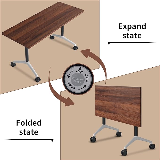 Conference Room Table with Flip-Top Design for Dynamic Meetings, Business Table Computer Desk with Heavy-Duty Frame,Foldable Seminar Meeting Tables for Home Office (4, A, 55.1IN)