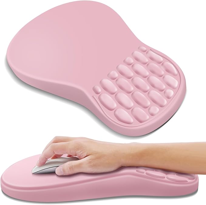 YIWEI Ergonomic Mouse Pad with Wrist Rest Support, Mousepad with Comfortable Memory Foam Wrist Rest and Non-Slip PU Base for Pain Relief, Computer, Laptop, Office, Home (Pink)