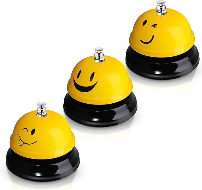 Hotop 3 Pcs Desk Bell for Service Funny Front Desk Smile Face Metal Ringer Call Bell for Kitchen Hotel Restaurant Classroom(Smile Face,Yellow)