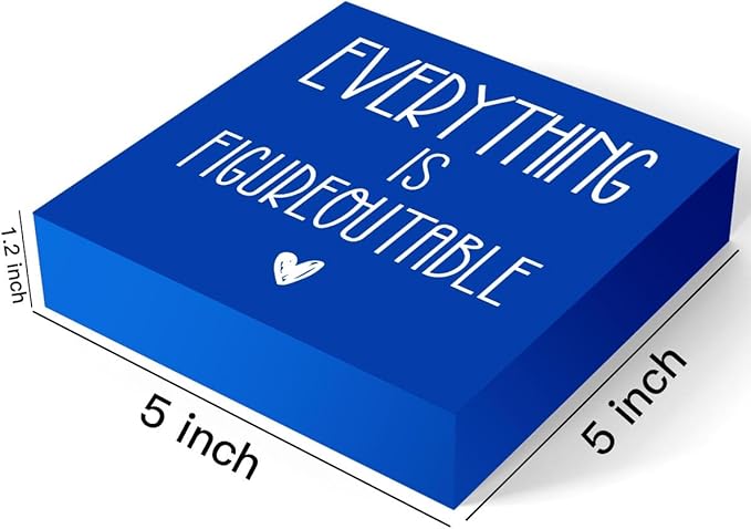 Inspirational Wooden Box Sign Office Decor Motivational Gifts Decorative Positive Affirmations Office Desk Decor for Tabletop Bookshelf Home Meeting Room Bedroom Rustic Square Wall Decor Blue