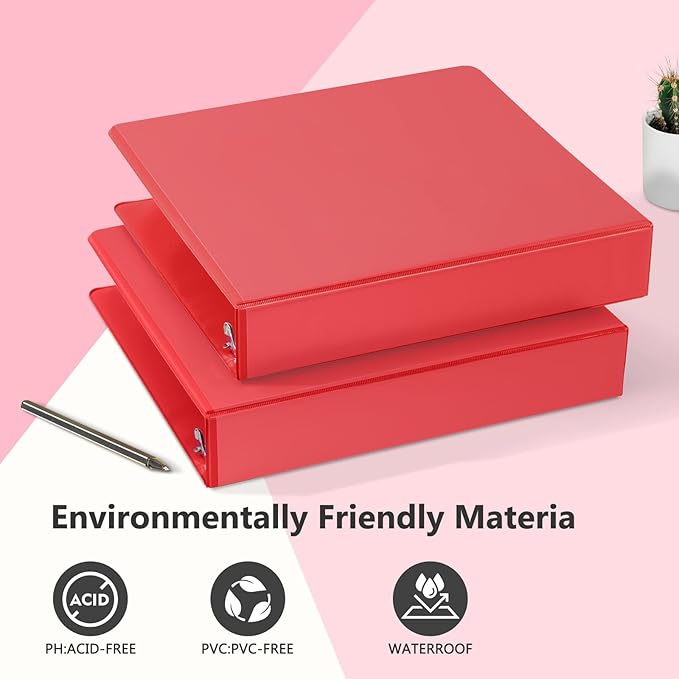 ViVin Sturdy 1.5 Inch 3 Ring Binder with Pockets,Slant-D Ring, PVC-Free, Customizable Clear View Binder,Holds 350 Sheets of 8.5" x 11" Paper, 6 Pack (Red)