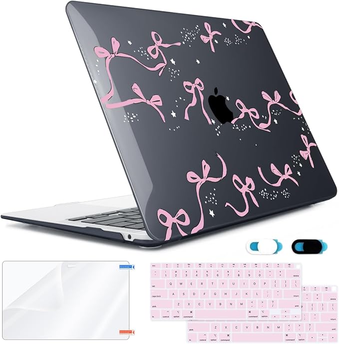 Compatible with MacBook Air 13 inch Case 2022 2021-2018 A2337 M1 A2179 A1932 Retina Display with Touch ID, Plastic Hard Shell Case +Keyboard Cover+Screen Protector+Webcam Cover, Bows-b