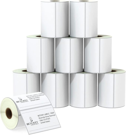 BETCKEY - 4" x 2.5" (102 mm x 64 mm) Shipping & Multipurpose Labels Compatible with Zebra & Rollo Label Printer,Premium Adhesive & Perforated [10 Rolls, 6200 Labels]