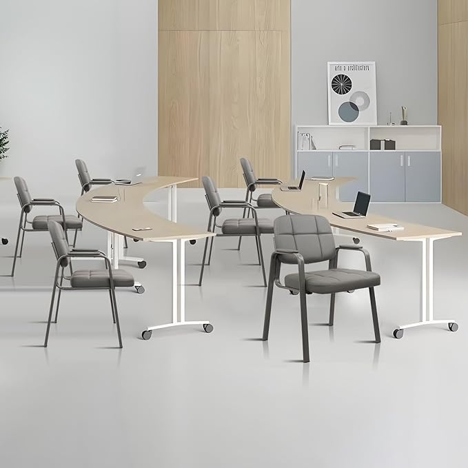 CLATINA Waiting Room Guest Chair with Bonded Leather Padded Arm Rest for Office Reception and Conference Desk(Grey 8 Pack)