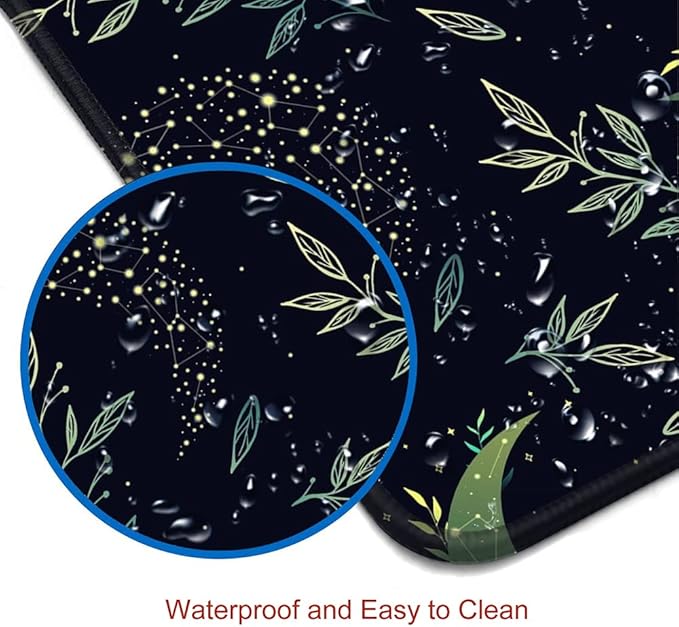 Gaming Mouse Pad, XXL Extended Computer Keyboard Long Mouse Mat, Large Desk Pad for Office Laptop, Non-Slip Rubber Base with Stitched Edge Mousepad, 31.5X11.8 inch Black Boho Magic Moon