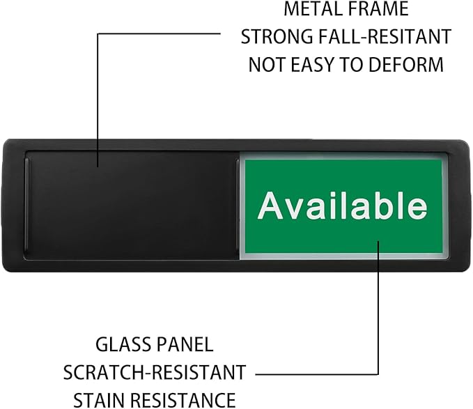 Available or In Use for Home Office Hotles Hospital Restroom, Vacant Occupied Slider Door Tells Whether Room in Use or Available, 7'' x 2''-Black
