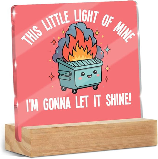 Inspirational Gifts for Women Men Coworkers Friends, Funny Trash Can on Firing Desk Decor Acrylic Sign, Positive Affirmations Desk Accessories Signs for Table Top Cubicle Office Decor