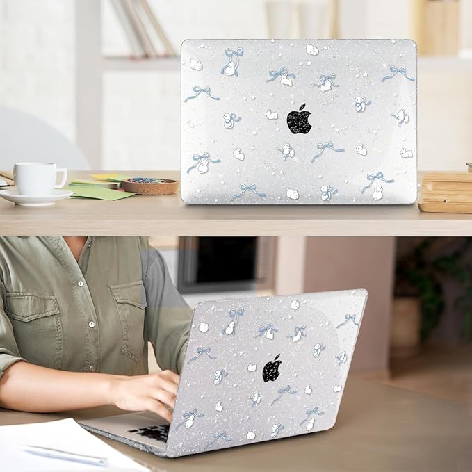 for MacBook Air 13 inch Case 2018 2019 2020 2021 2022 Release A2337 M1 A2179 A1932 Retina Display & Touch ID, Plastic Hard Shell Case +Keyboard Cover+Screen Protector+Webcam Cover, Bunny-B