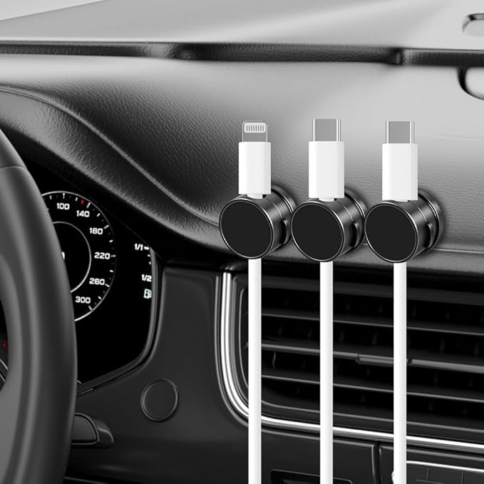 9 Pack Rotatable Magnetic Cord Organizer, Phone Cable Management, Desk Charger Cords Holder, No-Residue Adhesive Cables Clips for Kitchen, Office, Car, Nightstand（Black）