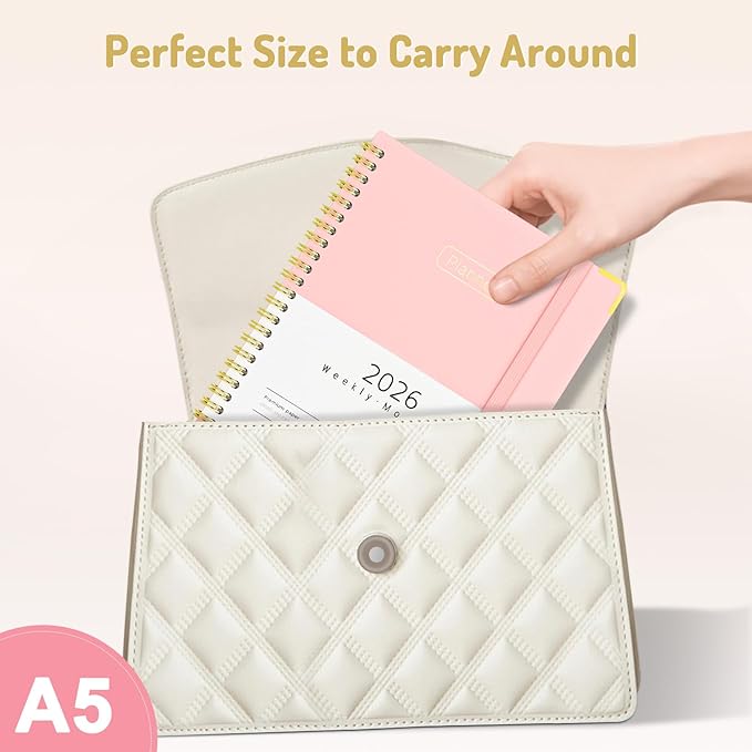 Forvencer 2026 Planner, Hardcover Calendar Planner Weekly and Monthly, January 2026 - December 2026, 6" x 8", Spiral Agenda Book with Tabs, Exquisite Daily Journal with Inner Pocket, Organizer Notebook for Office Home School, A5 Size, Pink