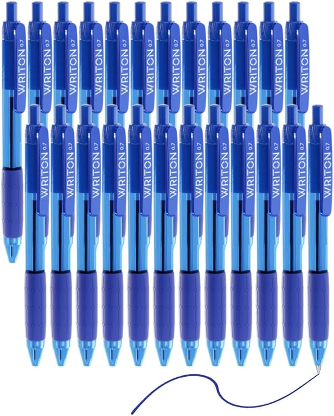 Writon Retractable Blue Ballpoint Pens - 24-Pack Writing Pens - Comfortable Grip - 0.7mm Fine Point for Smooth Writing - Fast-Drying Ink Pen - Ball Point Pens - Modern School, Office Supplies