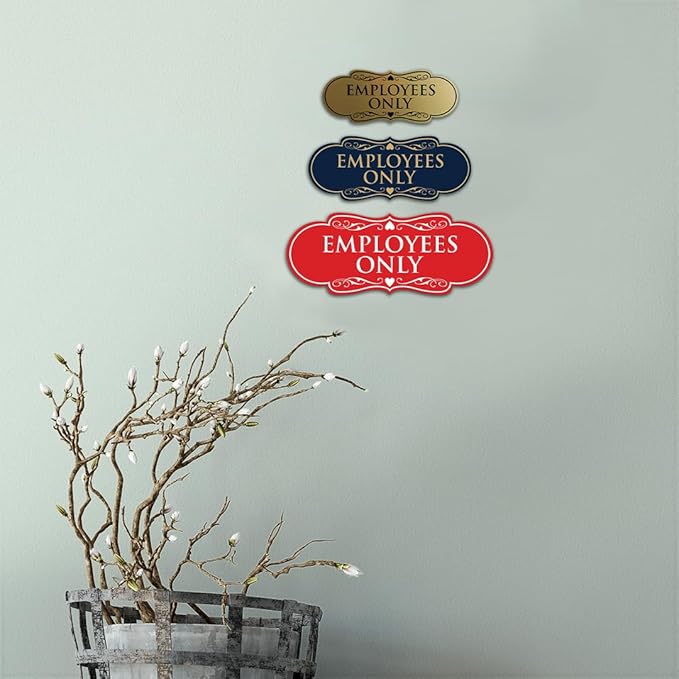 Designer EMPLOYEES ONLY Sign | Easy Installation | Office or Business Signs | Workplace Safety - Silver - Small (10 Pack)