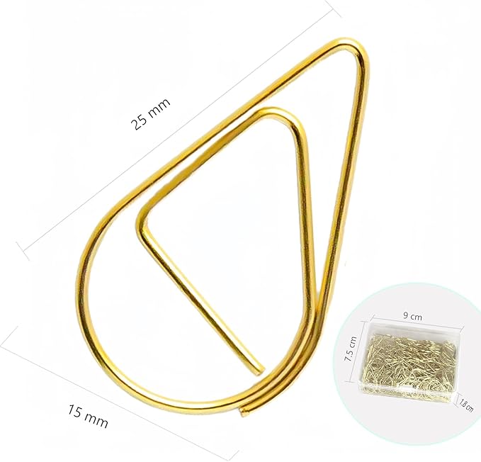 150 Pcs Small Gold Paper Clips Cute Paperclips Decorative Waterdrop Clips Basic Office Supplies for Photo Wedding Invitations