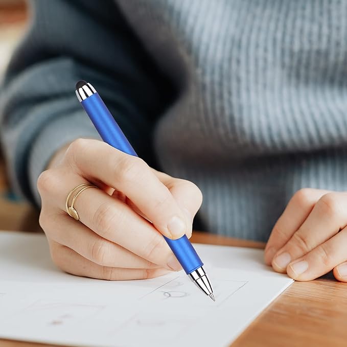 Gel Ink Rollerball Stylus Pen - 18 Pack, 1.0mm Bold Point, Blue Ink, Writing Smoothly for Office, Business, Gift, Metal Silver Clip