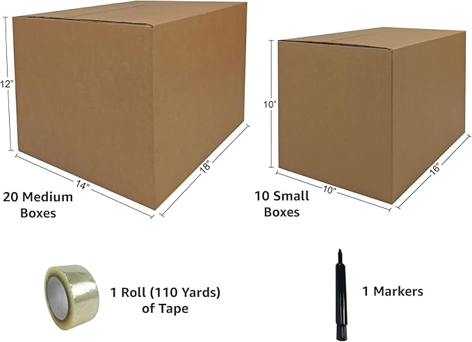 UBOXES 2 Room Economy Kit- 30 Moving Boxes, Bubble Roll, & Packing Tape