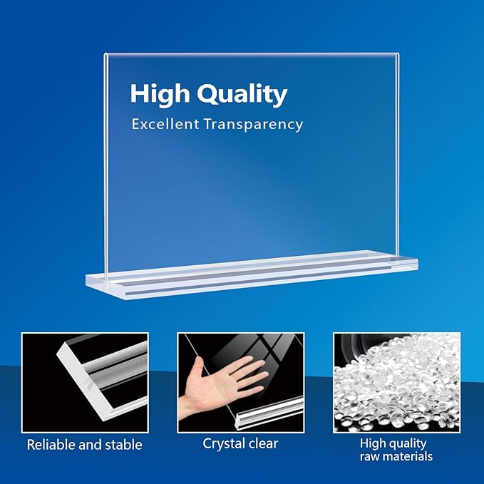 Acrylic Sign Holder 7x5, 6 Pack Clear Double Sided Table Sign Holder Horizontal Picture Frame Desktop Display Stand Plastic Paper Holder Table Tent Suitable for Restaurants Office Store Show Fair