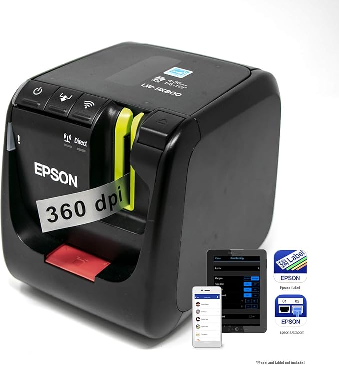 LABELWORKS Epson LW-PX800 Industrial Wireless Label Maker - Desktop Label Printer Compatible with Large Variety of Tape Types