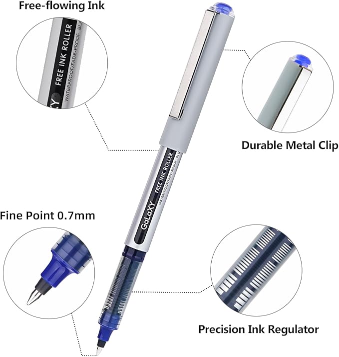 EYEYE Liquid Ink Rollerball Pens 12 Pack 3 Colors Black Blue Red 0.7mm Medium Point Pens Quick Dry Smooth Writing Pens for Journaling Office School Note Taking Supplies