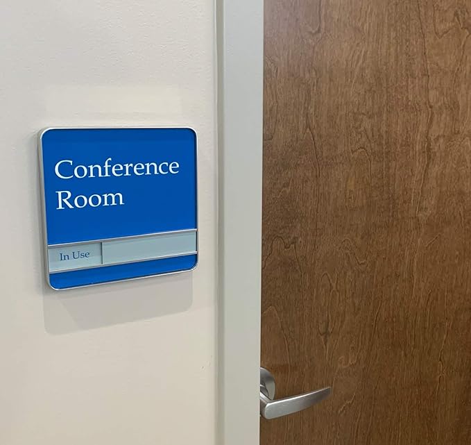 NapTags Conference Room Slider Signs (Sapphire Blue - Silver Frame, 8" x 8")