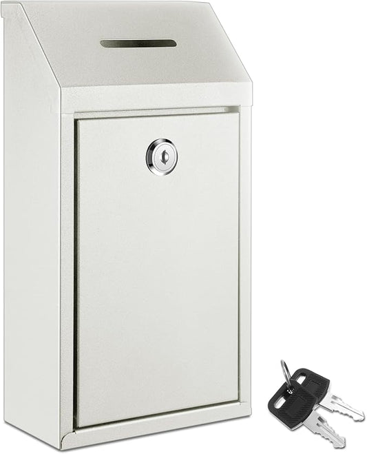 Metal Donation Cash Box Collection Safe Suggestion Box with Lock Wall Mounted Mailbox Delivery Ballot Container for Home Office Outdoor Door