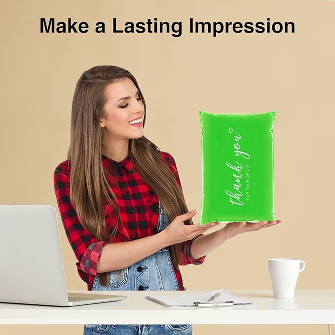 JinRuiKJ Thank You Poly Mailer 6x9 Inch 100 PCS, Shipping Bags for Clothing, Packaging Bags for Small Business, Strong Adhensive, Waterproof and Tear-Resistant Mailing Envelopes, Green