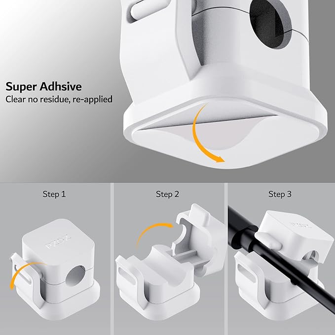 PZOZ 6 Pack Cord Organizer, Adhesive Charger Cable Clips, Wire Holder Keeper Organizer, Charging USB Cable Management for Home Office Desk Phone Car Wall Desktop Nightstand (White)